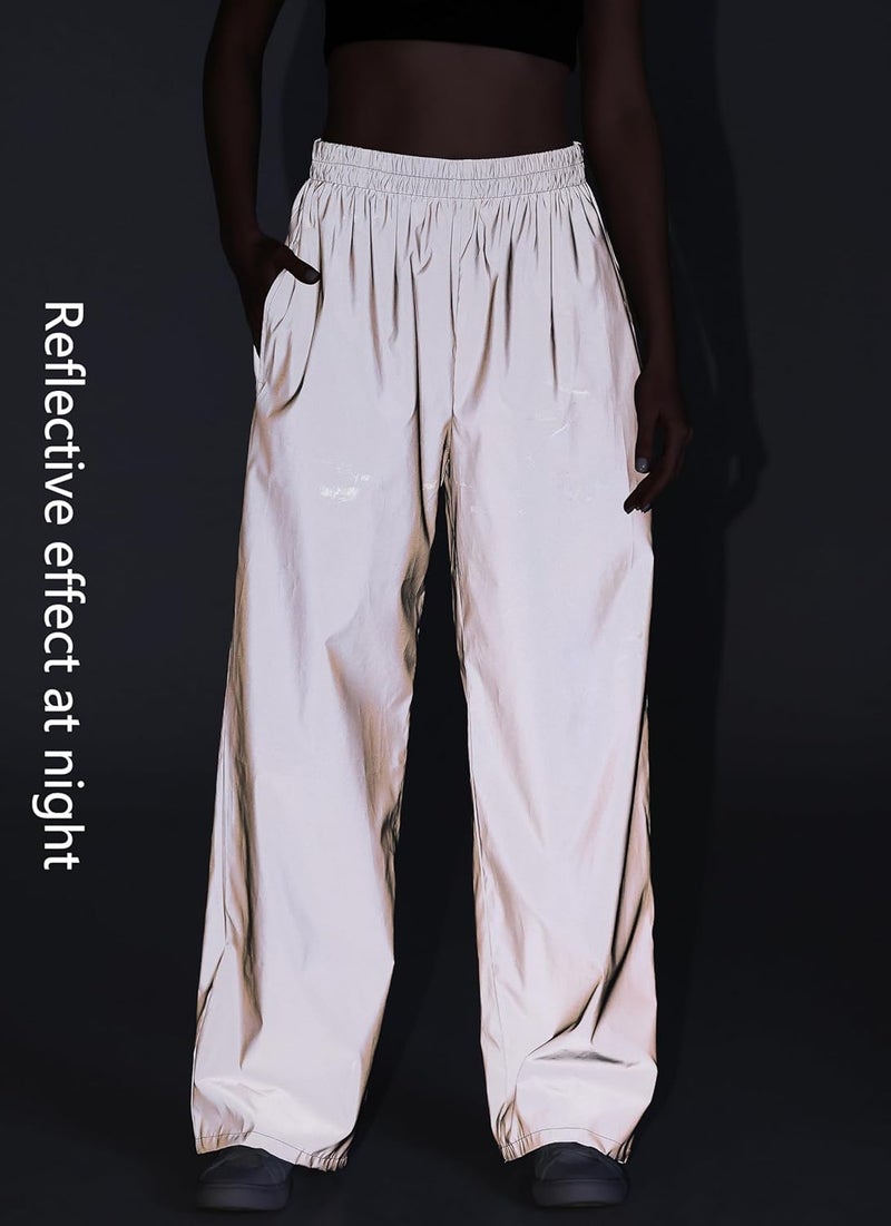 LZLRUN Women Reflective Hip Hop Rave Trousers Wide Leg Pants Retro Straight Leg Pants Streetwear - Image 1